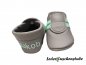 Preview: Lederpuschen als Turnschuh in steingrau Streifen mint und rechts Namen Ferse mint